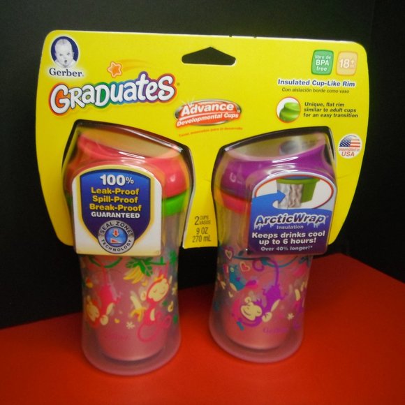 New Gerber Graduates Ultimate Insulated 9 oz Sippy Cups - Picture 2 of 12